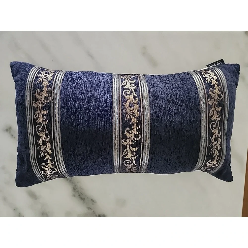 Bridgerton Middlebury Boudoir Pillow Embroidered Indigo Navy Blue Beaded READ